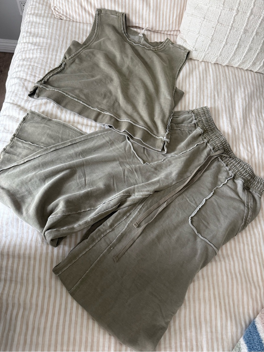 SET - FP Movement by Free People Olive Green Wide Leg Drawstring Pants and Top
